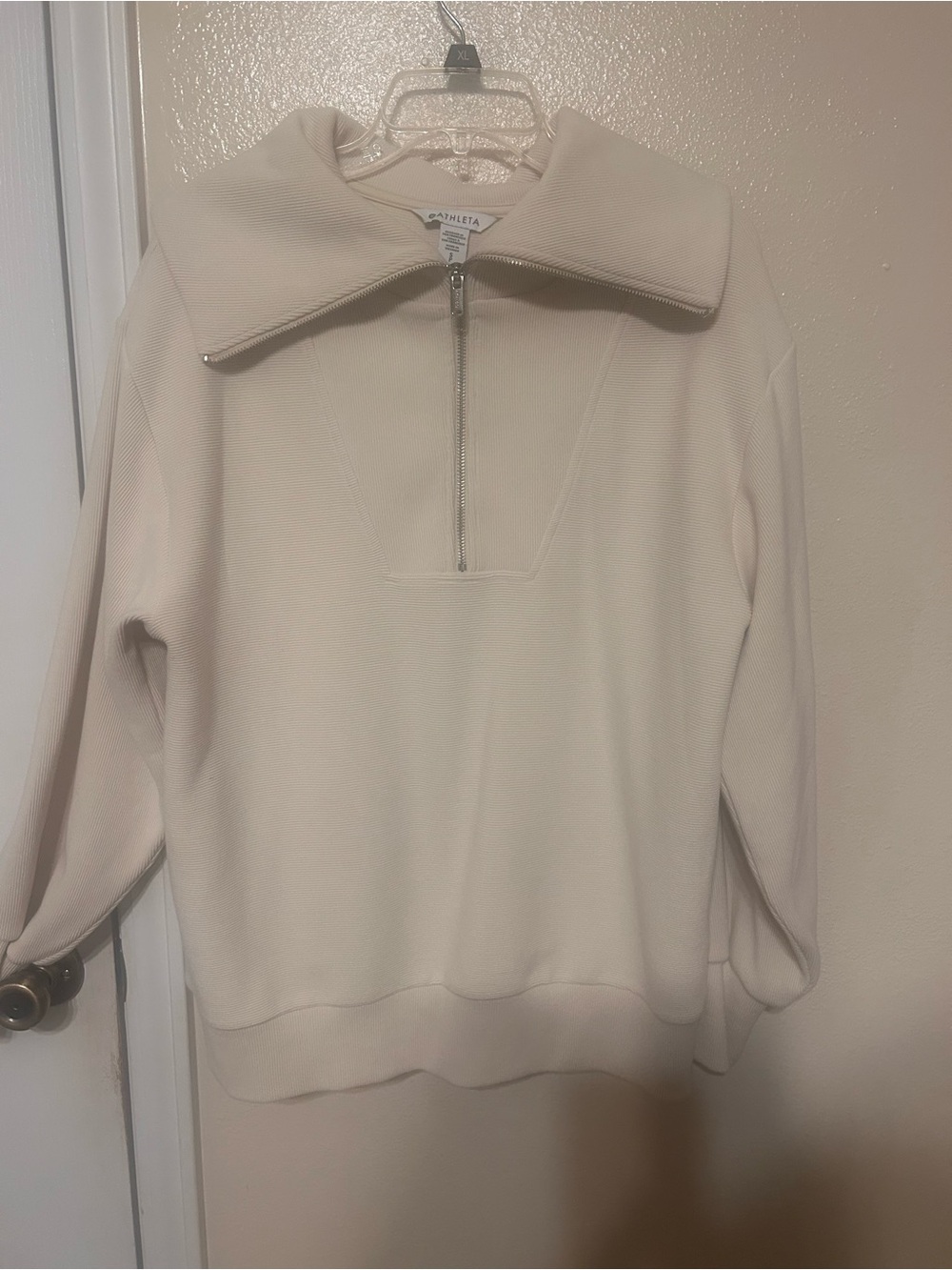 Athleta Cream Half-Zip Funnel Collar Pullover